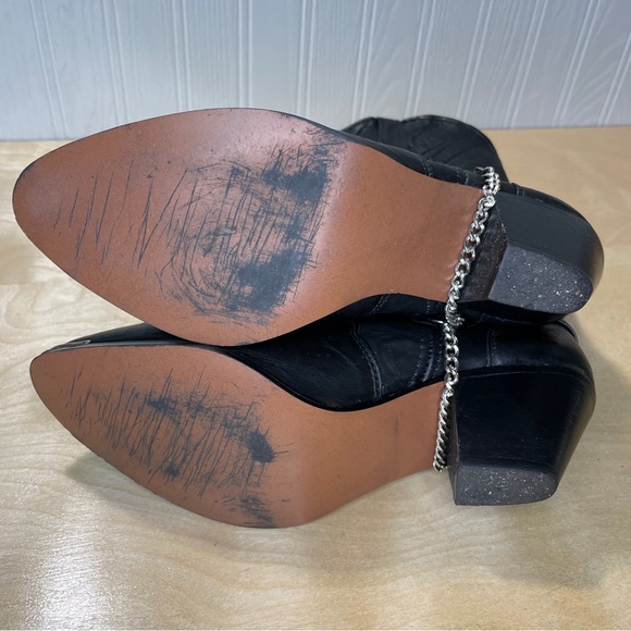 Vintage 80s Genuine Leather Cowboy Boots Braided Harness O-Ring Chain Metal Tip - Picture 8 of 11